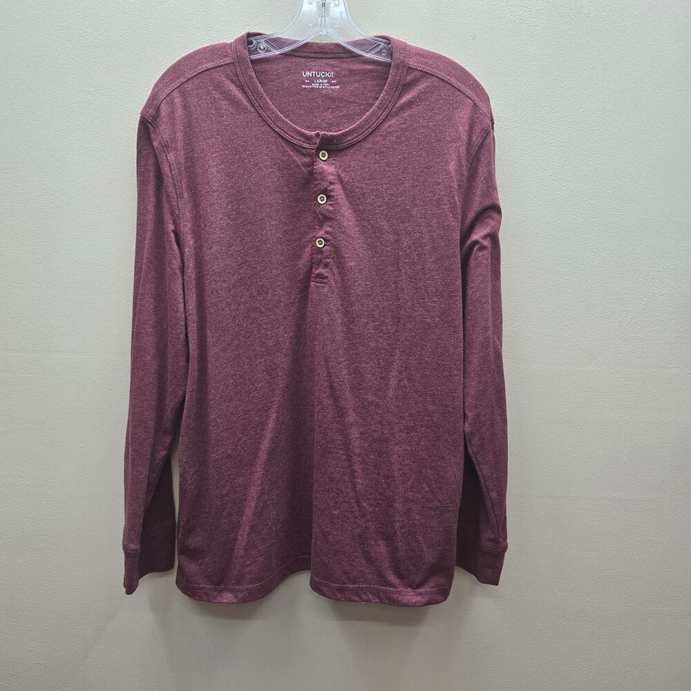 Untuckit Cotton Henley Shirt Pullover Long Sleeve Outdoor Travel Maroon SZ Large